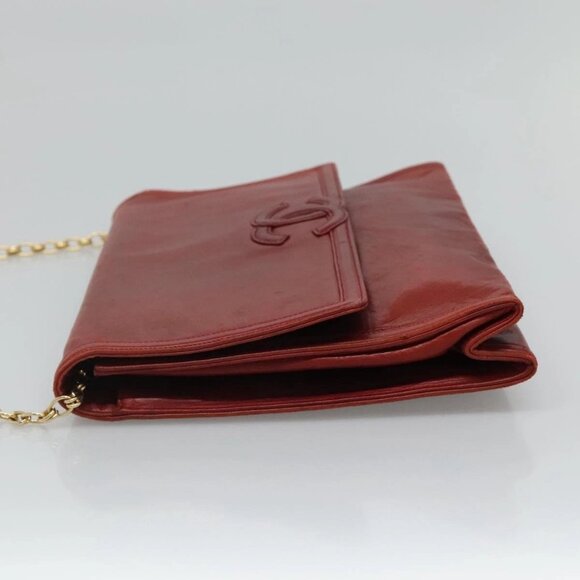 CHANEL Chain Shoulder Bag Lamb Skin Red Gold - Picture 4 of 16